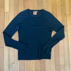 Tory Burch black sheer long sleeve top